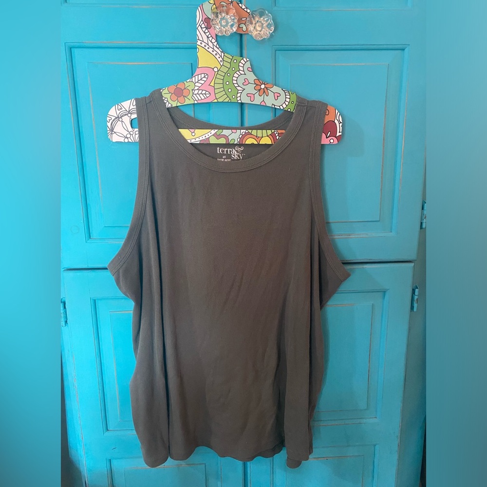 Ribbed Tank Top Army Green Excellent Used Condition 2XL Athleisure Casual Loose